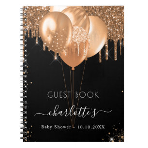 Guest book Baby Shower black gold balloons 