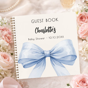 Guest book Baby Shower blue bow beige cream boy