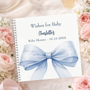 Guest book Baby Shower blue bow boy wishes