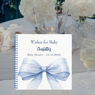 Guest book Baby Shower blue bow boy wishes