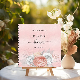 Guest book baby shower blush rose gold floral
