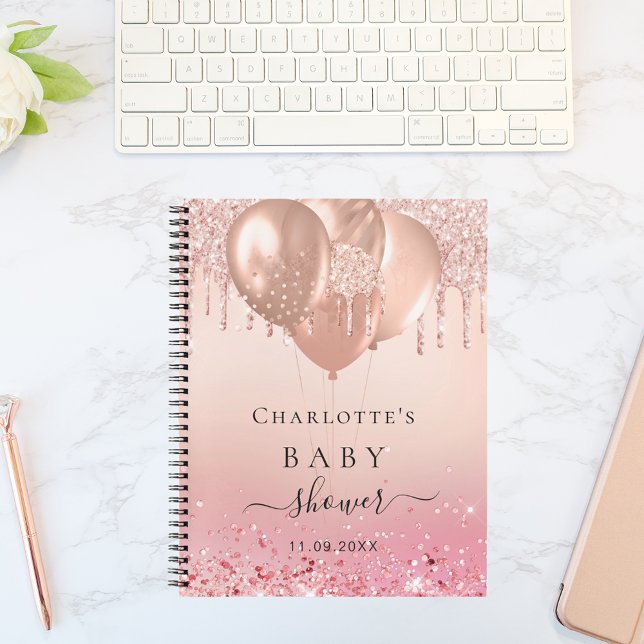 Guest book baby shower blush rose gold glitter  (Creator Uploaded)