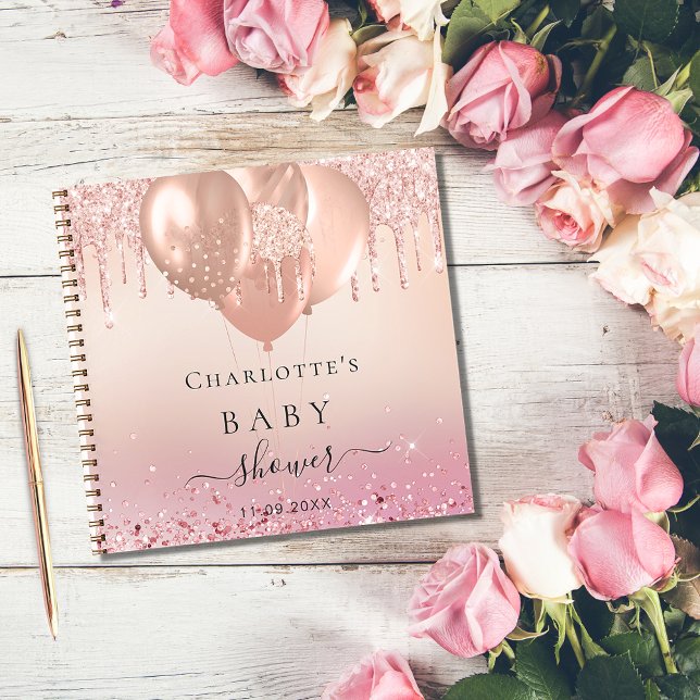 Guest book baby shower blush rose gold glitter  (Creator Uploaded)