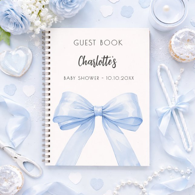 Guest book Baby Shower bow blue beige cream boy (Creator Uploaded)
