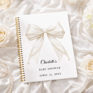 Guest book Baby Shower bow ivory white pearls
