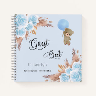 Guest book Baby Shower boy teddy pampas grass boho