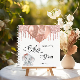 Guest book baby shower elephant rose gold white