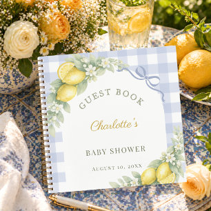 Guest book baby shower lemons blue gingham boy