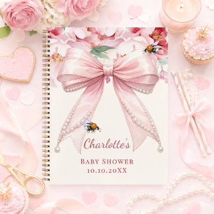 Guest book Baby Shower pink bow florals mom to bee
