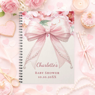 Guest book Baby Shower pink bow florals pearls