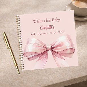 Guest book Baby Shower pink bow girl wishes