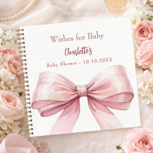 Guest book Baby Shower pink bow girl wishes white