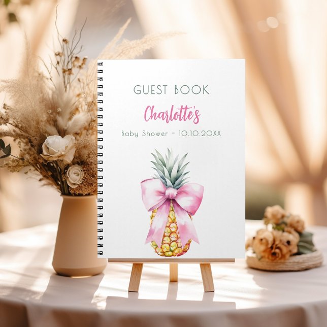 Guest book baby shower pink bow pineapple girl (Creator Uploaded)