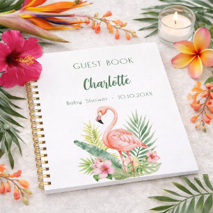Guest book baby shower pink flamingo