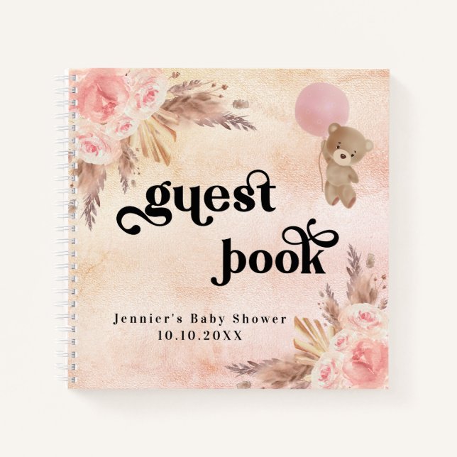 Guest book baby shower teddy bear pampas grass (Front)
