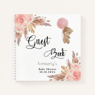Guest book baby shower teddy pampas grass blush