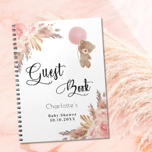 Guest book baby shower teddy pampas grass pink