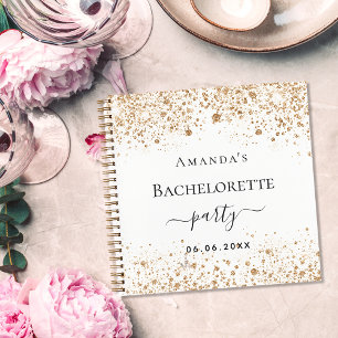 Guest book bachelorette party white gold glitter