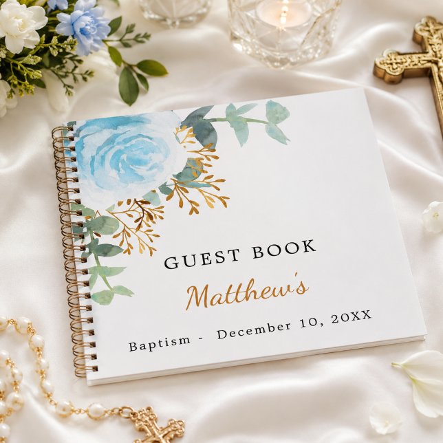 Guest book Baptism Blue Floral Boy (Creator Uploaded)