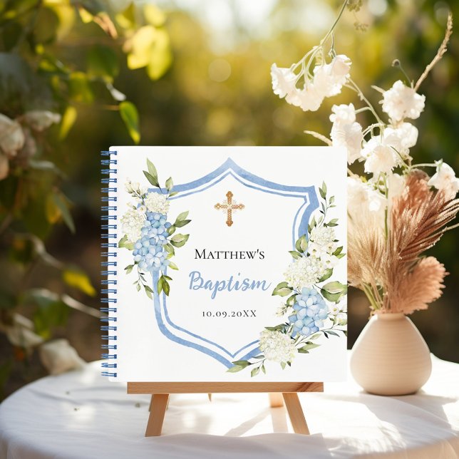 Guest book baptism crest blue flowers boy (Creator Uploaded)