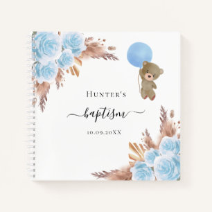 Guest book baptism pampas grass blue boy teddy