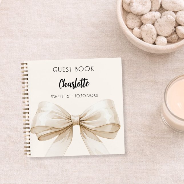 Guest book beige cream bow SWEET 16 (Creator Uploaded)