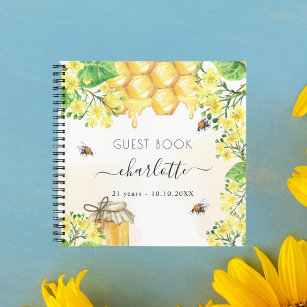 Guest book birthday bees honey yellow florals