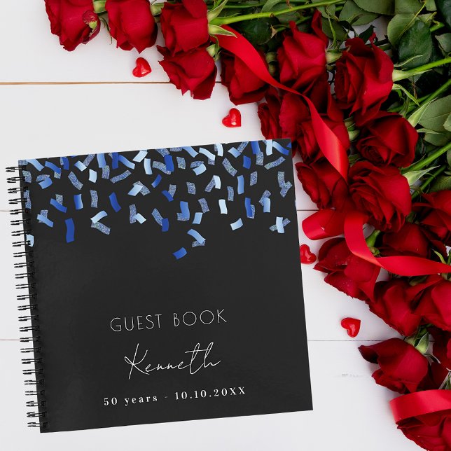 Guest book birthday black blue confetti (Creator Uploaded)