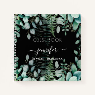 Guest book birthday black eucalyptus woodland