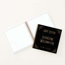 Guest Book Birthday Black Gold Art Deco