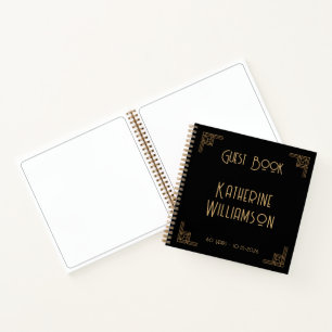 Guest Book Birthday Black Gold Art Deco