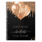 Guest book birthday black gold glitter name
