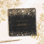 Guest book birthday black gold glitter name script<br><div class="desc">A guestbook for a feminine and glamorous 21st (or any age) birthday party.  A stylish black background with faux gold glitter dust. Add your name,  age 21/text.</div>