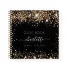 Guest book birthday black gold glitter name script