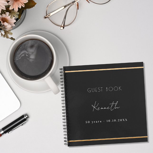 Guest book birthday black gold minimalist (Creator Uploaded)