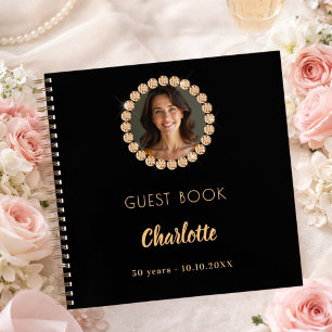 Guest book birthday black gold photo diamonds