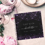 Guest book birthday black purple glitter monogram<br><div class="desc">A guestbook for a feminine and glamourous 21st (or any age) birthday party.  A stylish black background with purple faux glitter dust and light strings. Add your name,  age 21/text.</div>