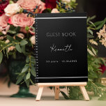 Guest book birthday black silver minimalist<br><div class="desc">A classic black background,  a faux silver looking frame.  Personalize and a name and age/date.  White text.</div>