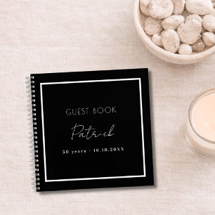 Guest book birthday black white name simple