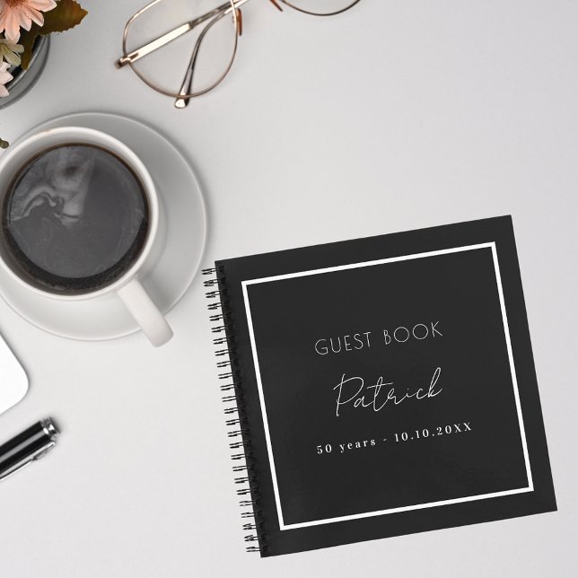 Guest book birthday black white name simple (Creator Uploaded)