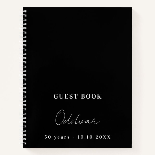 Guest book birthday black white name simple guy (Front)