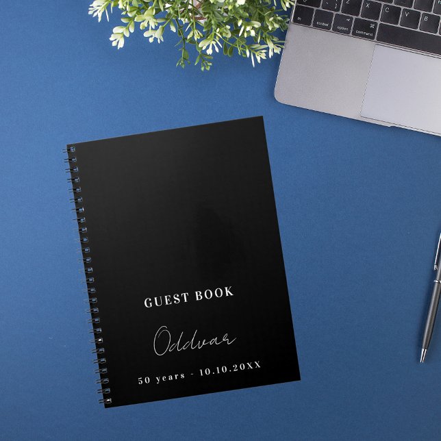 Guest book birthday black white name simple guy (Creator Uploaded)