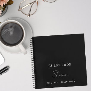 Guest book birthday black white name simple guy