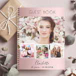 Guest book birthday blush pink photo collage<br><div class="desc">Create your own unique photo collage. Use four,  4 of your favourite photo.   Personalize and a name and age/dates. A blush pink gradient background,  black text.</div>
