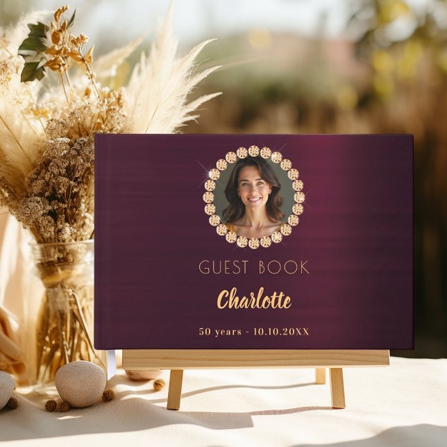 Guest book birthday burgundy photo diamonds (Creator Uploaded)