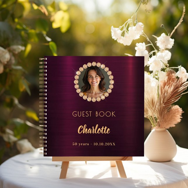 Guest book birthday burgundy photo diamonds (Creator Uploaded)