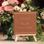 Guest book birthday burnt orange gold minimalist<br><div class="desc">A burnt orange coloured background,  a faux gold frame.  Personalize and a name and age/date.</div>