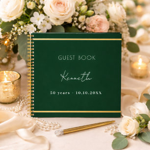 Guest book birthday emerald green gold minimalist