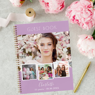Guest book birthday lilac lavender photo collage