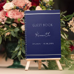 Guest book birthday navy blue minimalist<br><div class="desc">A classic navy blue background,  a faux silver looking frame.  Personalize and a name and age/date.  White text.</div>